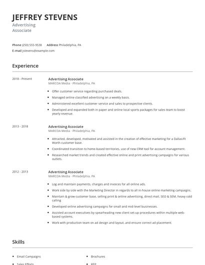 Advertising Associate Resume