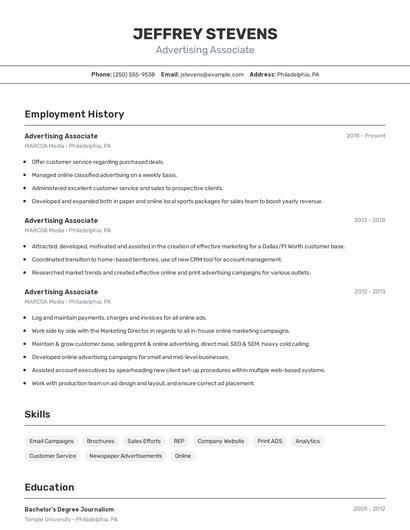 Advertising Associate Resume