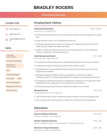 Advertising Associate Resume