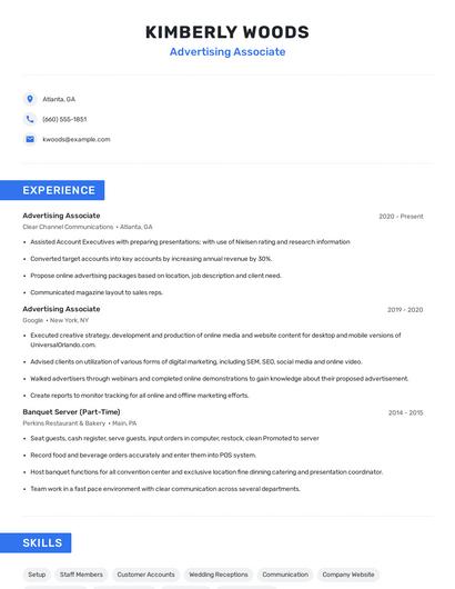 Advertising Associate Resume