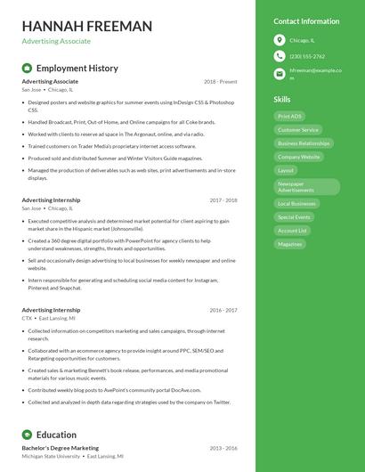 Advertising Associate Resume
