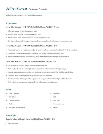 Advertising Associate Resume