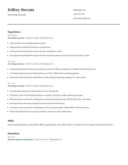 Advertising Associate Resume