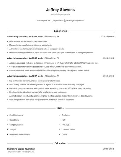 Advertising Associate Resume