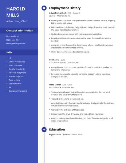 Advertising Clerk Resume