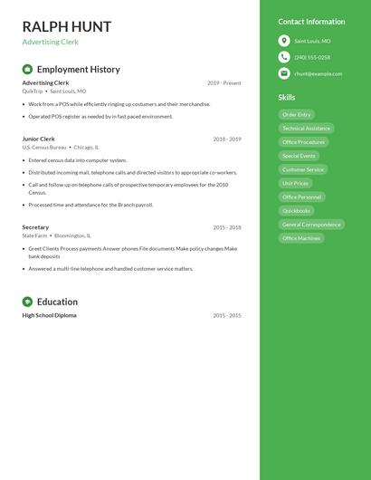 Advertising Clerk Resume