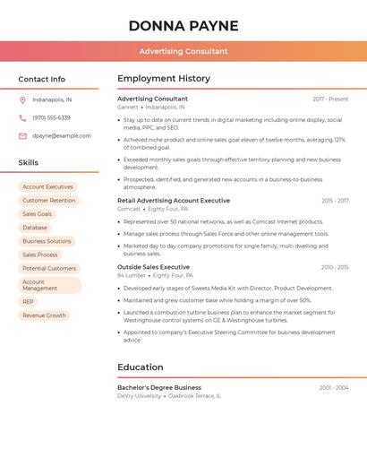 Advertising Consultant Resume