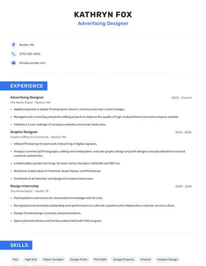Advertising Designer Resume