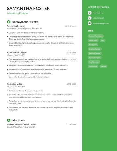 Advertising Designer Resume