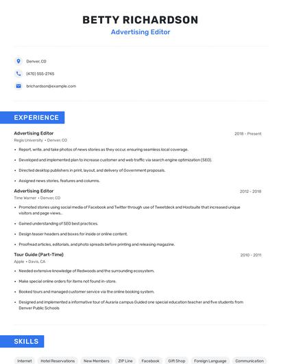 Advertising Editor Resume