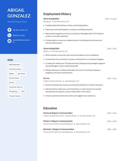 Advertising Editor Resume