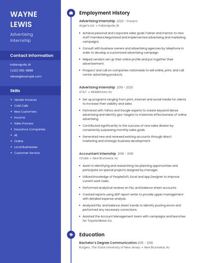 Advertising Internship Resume