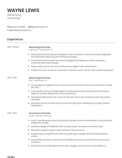 Advertising Internship Resume