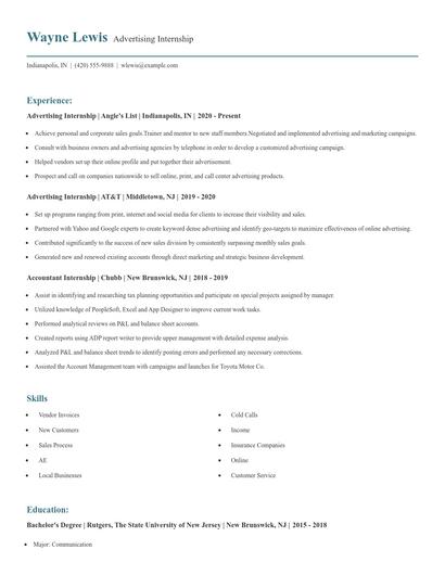Advertising Internship Resume