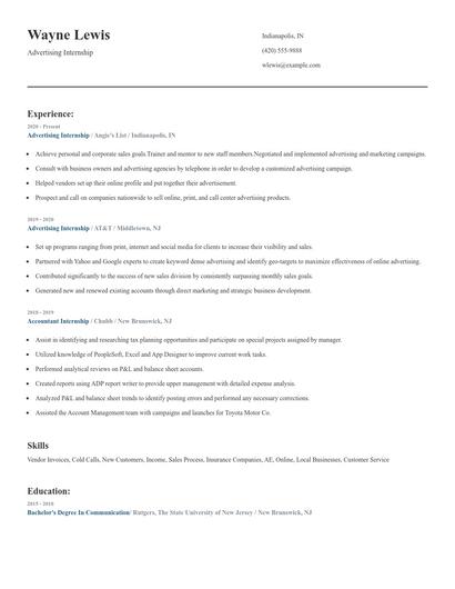 Advertising Internship Resume