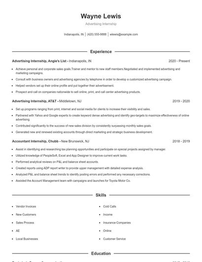 Advertising Internship Resume