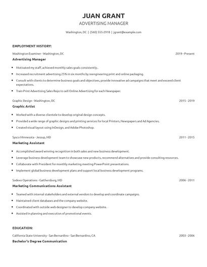 Advertising Manager Resume