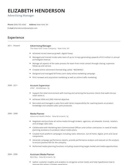 Advertising Manager Resume
