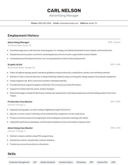 Advertising Manager Resume