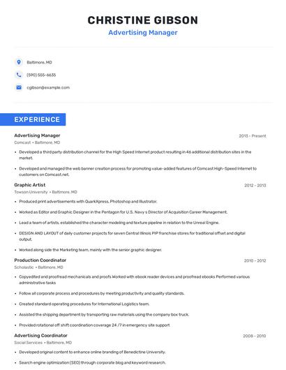 Advertising Manager Resume