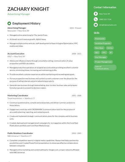 Advertising Manager Resume
