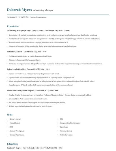 Advertising Manager Resume