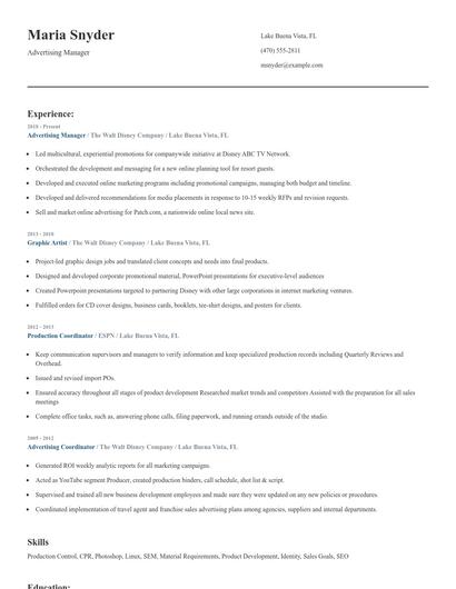Advertising Manager Resume