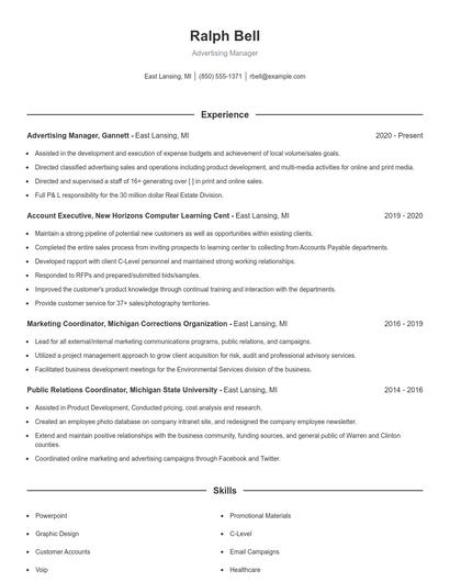 Advertising Manager Resume