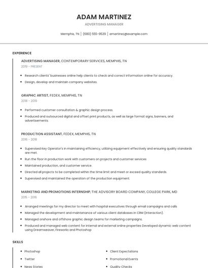 Advertising Manager Resume