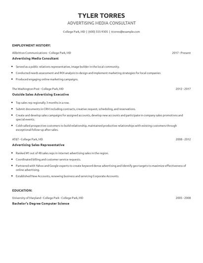 Advertising Media Consultant Resume
