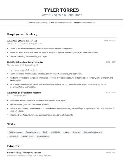 Advertising Media Consultant Resume