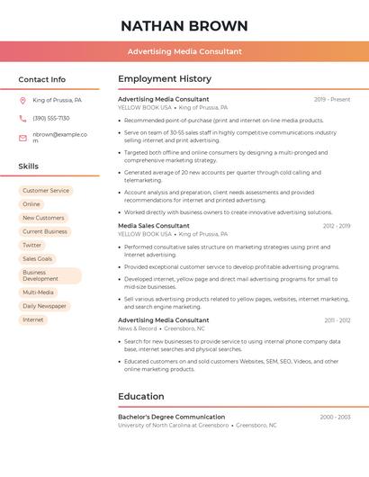 Advertising Media Consultant Resume