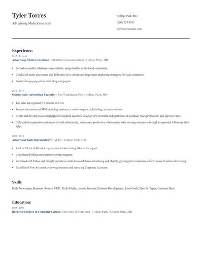 Advertising Media Consultant Resume