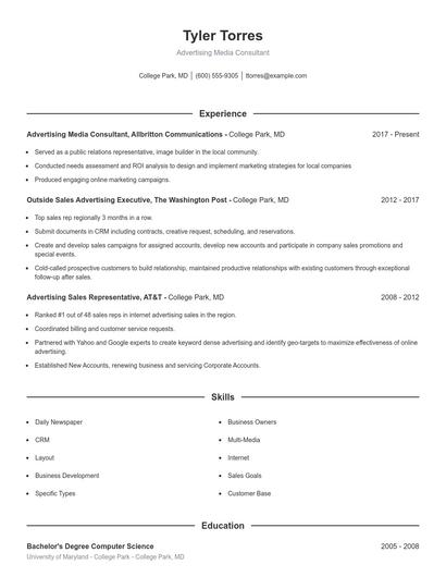 Advertising Media Consultant Resume