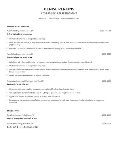 Advertising Representative Resume