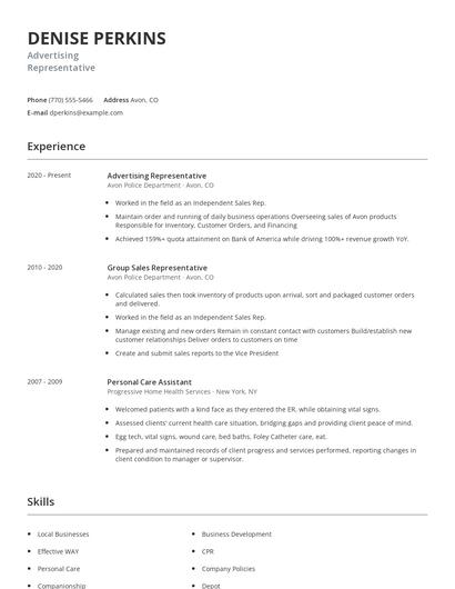 Advertising Representative Resume