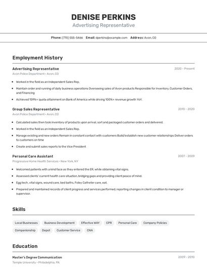 Advertising Representative Resume