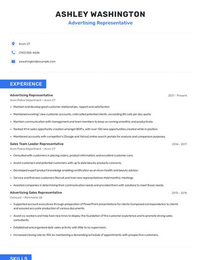 Advertising Representative Resume