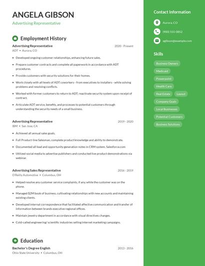 Advertising Representative Resume