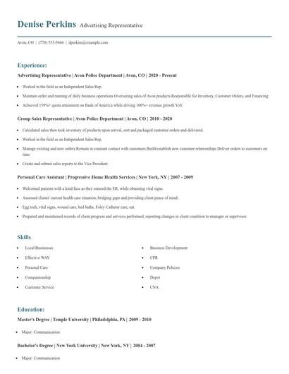 Advertising Representative Resume