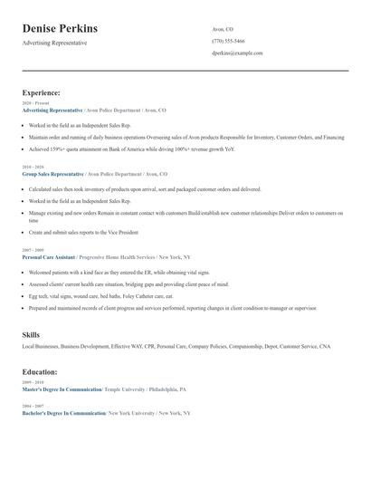 Advertising Representative Resume
