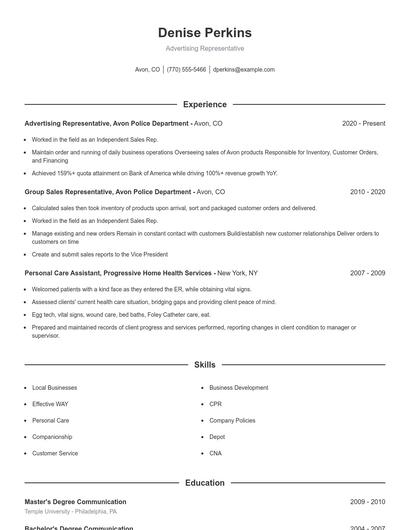 Advertising Representative Resume
