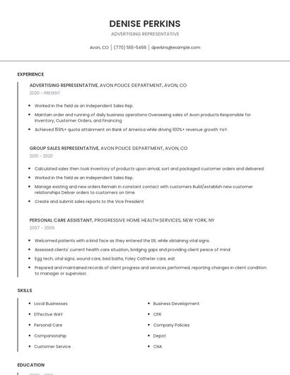 Advertising Representative Resume