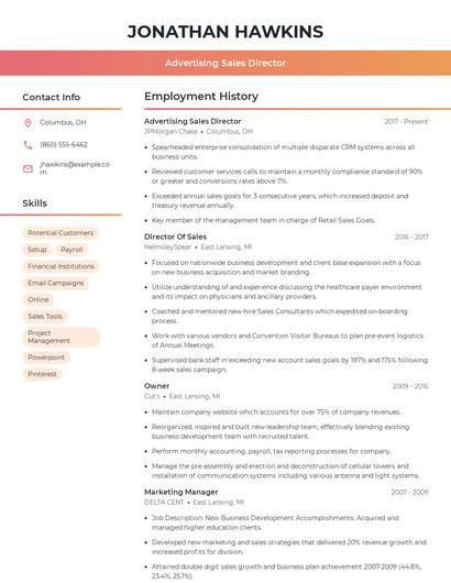 Advertising Sales Director Resume