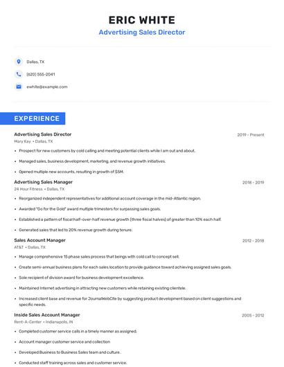 Advertising Sales Director Resume