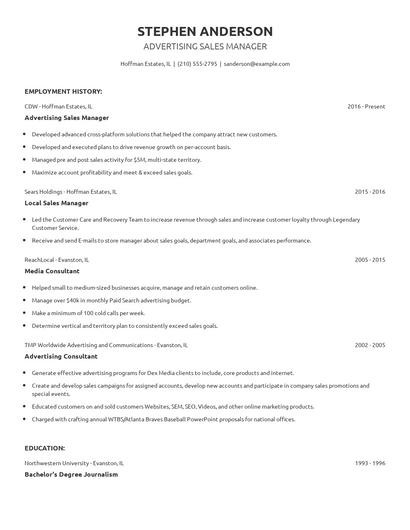 Advertising Sales Manager Resume