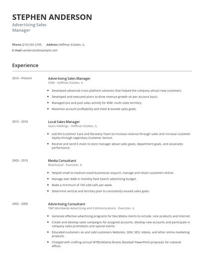 Advertising Sales Manager Resume