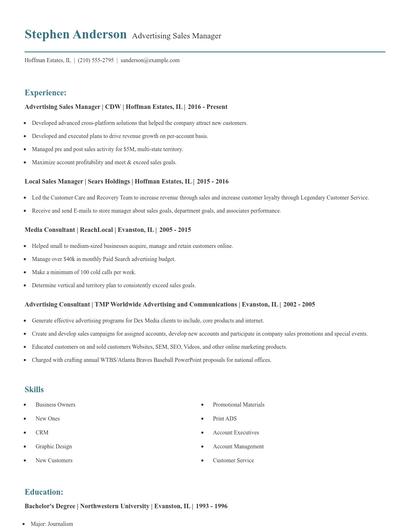 Advertising Sales Manager Resume