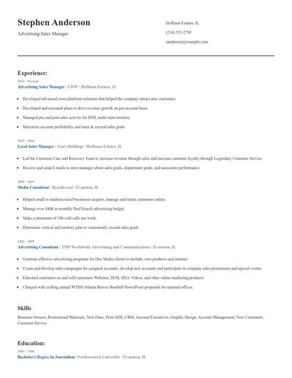 Advertising Sales Manager Resume
