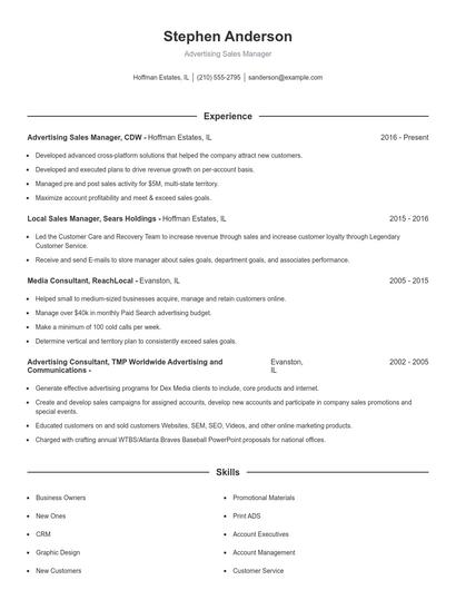 Advertising Sales Manager Resume